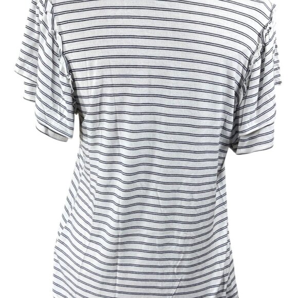 Green Envelope T-Shirt Ruffle Sleeve Size L Large Black White Stripe - Picture 3 of 6